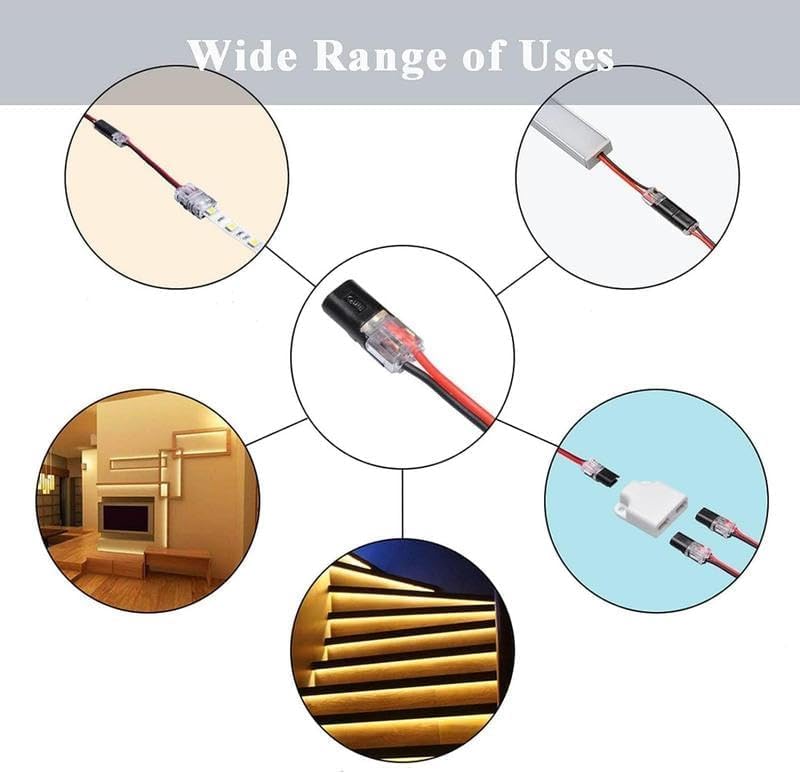 60Pcs Double Wire Plug in Connector Led Light Strip Connectors 2 Pin,Low Voltage Wire Connector with Locking Buckle, No Wire Stripping Cutting