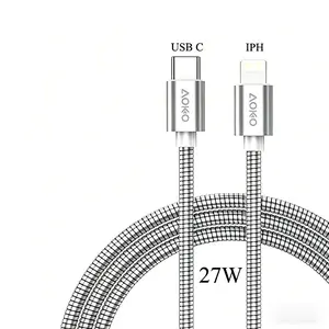 27W USB‑C to Lightning fast charging cable, metal spring anti‑bite design, ultra durable and tangle‑free, super bend‑resistant Type‑C charger for iPhone 17/16/15, Samsung Galaxy, Pixel, iPad Pro