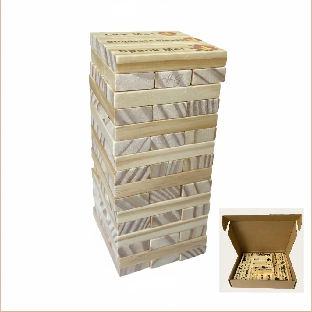 Wooden Stacking Blocks Game Naughty Tower for Couple Activities Date Night Party Fun 48 pcs Durable Safe Blocks with Storage Bag Perfect for Celebrations