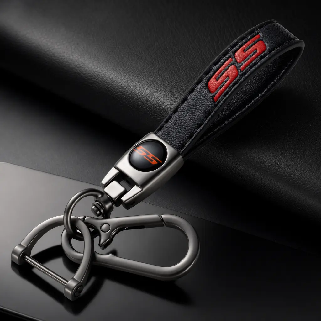 Durable Classic Luxury Genuine Leather-Metal Keychain with Soft Silicone Protection Case,Chevrolet, Chevy Malibu Impala Camaro SS Premium Car Accessory, Ideal Birthday Business Family Gift,key fob