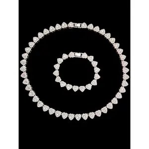 10mm Love Heart Shape Chain Necklace and Bracelet for Men or Women, Hip Hop Fashionable Jewelry Set