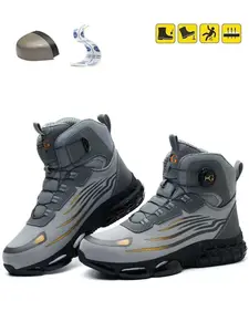 Men's Fashionable Lace Up High Top Sneakers, Safety Boots, Casual Comfortable Breathable Anti-slip Work Safety Shoes, Workboots Footwear, All-match Commuter Tactical Shoes for Work & Daily Wear, Closed, Footwear