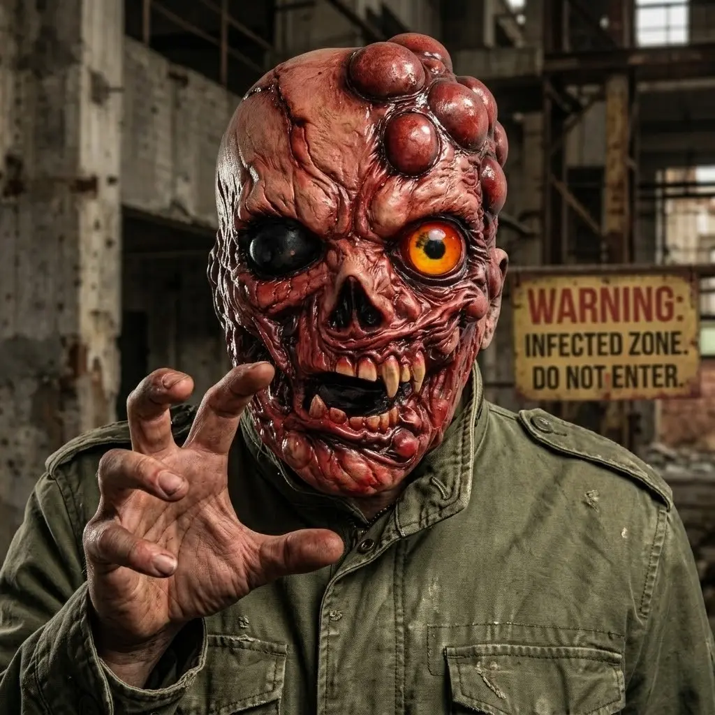 Viral Horror Mutant Zombie Mask, Realistic Full Head Latex Monster Mask, Creepy Scary Cosplay Mask for Adults, Halloween Party & Prank Props, Party Event Props