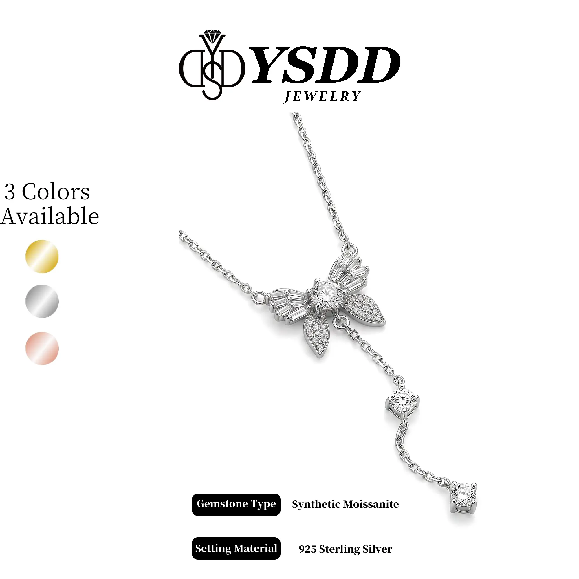 【8.8 PARTY】Ethereal Dangling Y-drop Butterfly Necklace 0.5CT+0.2CT vvs Synthetic Moissanite Necklace in 925 Sterling Silver