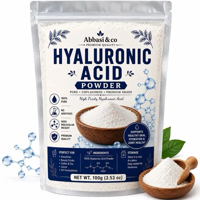 Pure Hyaluronic Acid Powder 3.52oz, Dual Molecular Weight HA Powder for Face & Body, DIY Serum Ingredient, Vegan & Fragrance-Free