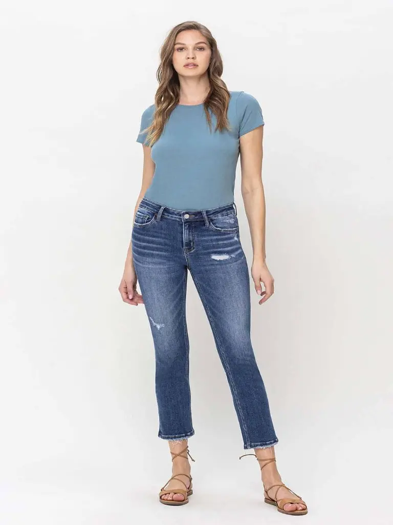 LOVERVET MID RISE CROP SLIM STRAIGHT JEANS LV1133