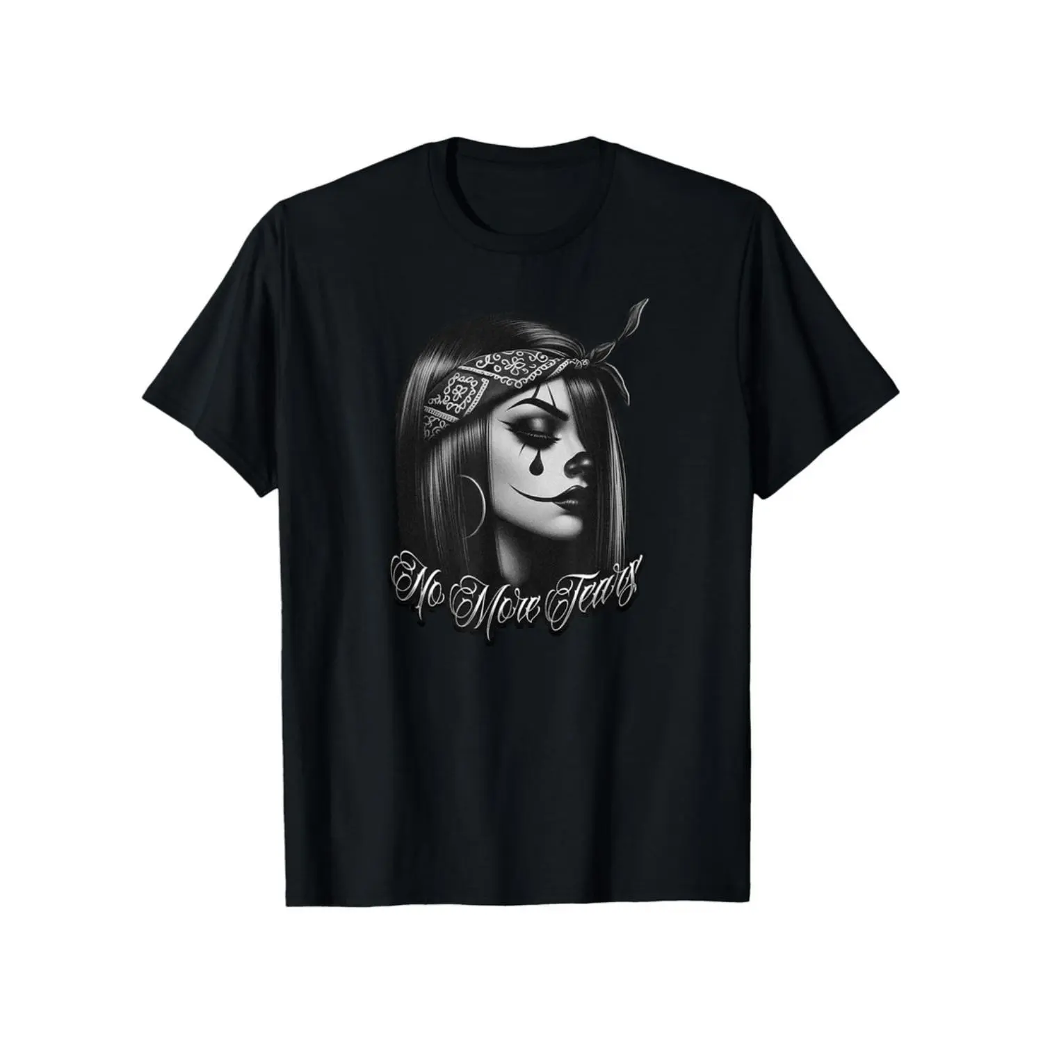 Chicana Gangster Style Cotton T-Shirt With Chicano Clown And No Tears Design