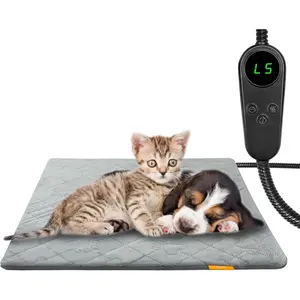 Pet Heating Pad for Cats Dogs Electric Heated Bed Waterproof Warming Mat Indoor Outdoor Chew Resistant Cord Adjustable 5 Timer and 6 Level Temperature for Pets Puppy Animals-17.7x17.7in