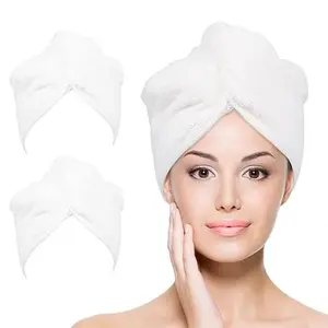 2 Counts Microfiber Hair Towel Wrap - White Hair Head Drying Turban Curly Fast Absorbent Dry Anti Frizz Twist Plopping Long Shower Turban for Women with Button