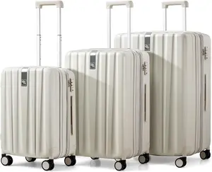 Hanke Expandable Hardshell Luggage Sets 3 piece Carry on Luggage with Wheels Suitcases Lightweight Checked Travel Luggage Rolling Large Suitcase Travel Luggage Bag Woman Men 20/24/29 Inch(Ivory White)