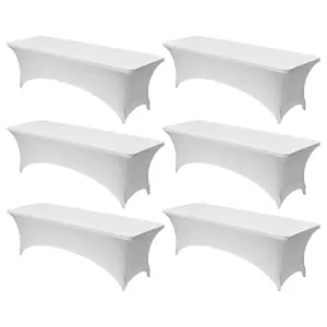 6 Pack White Spandex Tablecloths For 8FT Rectangular Fitted Tables, Wrinkle-Resistant Stretch Fabric, Washable Table Covers And Protectors, Durable Linen Alternative For Party Wedding Cocktail Banquet Festival