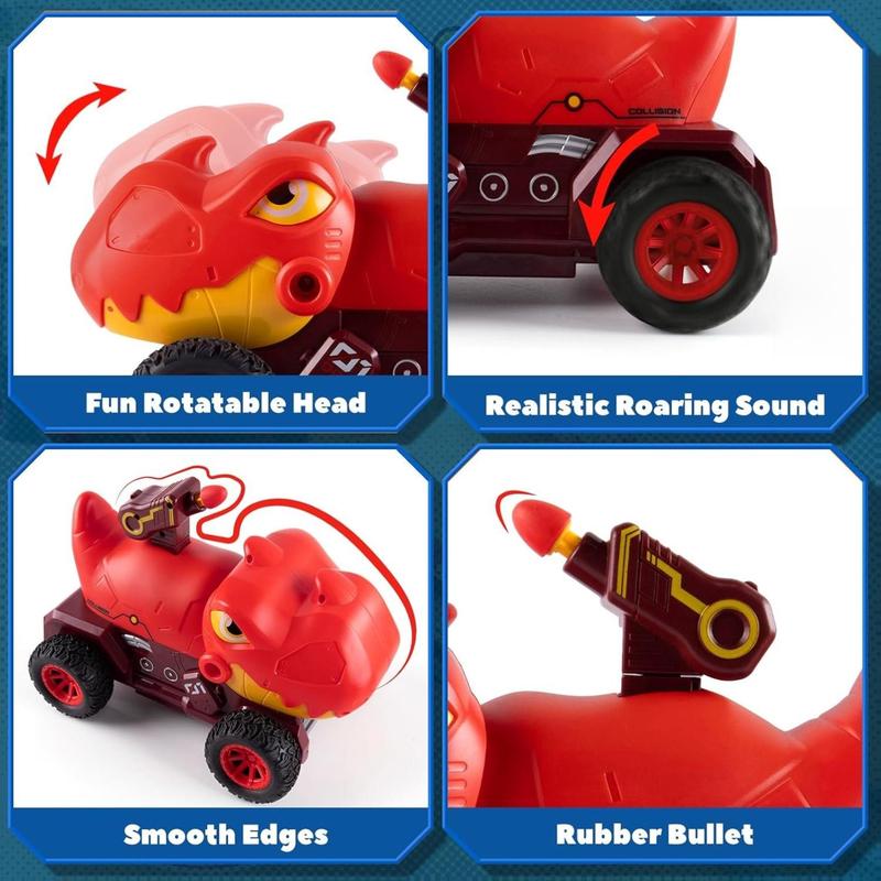 Dinosaur Truck Toys for 2 3 4 5 Year Old Boy with 6 Die-Cast Metal Toy Cars, Gifts for 2 3 4 5 Year Old Boys, Foldable Track & Missile Launcher, Birthday Gift Idea for Toys for Ages 2-4