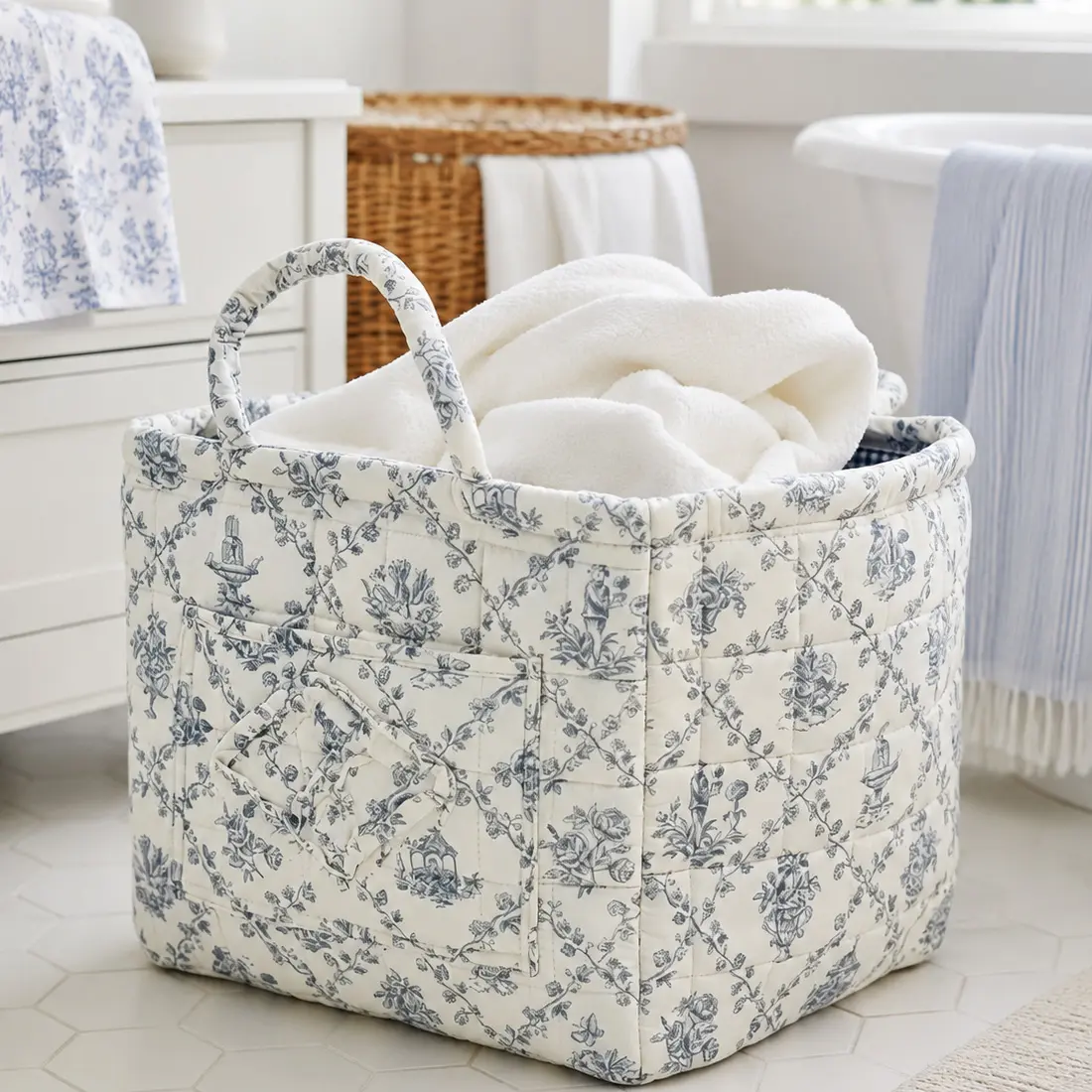 Large-capacity foldable floral storage basket -Multifunctional folding storage basket ,suitable for bedroom, bathroom and washing machine storage, suitable for storing dirty clothes, daily items, toys, portable hand-held storage basket.Women's exclusive.