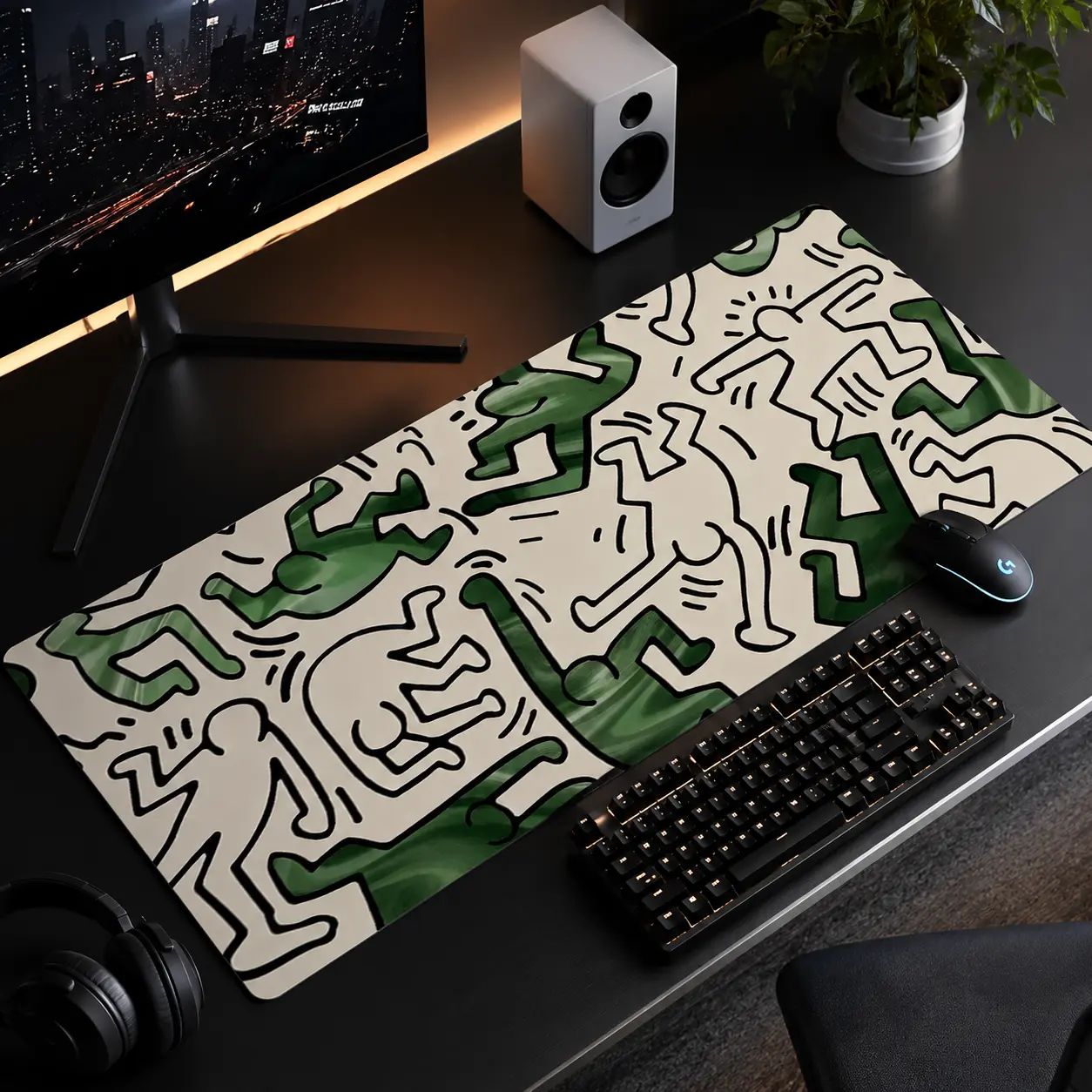 Keith Haring Style Doodle Large Gaming Mouse Pad,desktop decoration protection pad,rubber pad non-slip lock edge work pad,multi-size mouse pad for laptop,desktop computer games, work, Office Desk Accessories, Desk Accessories, Gaming Desk Accessory