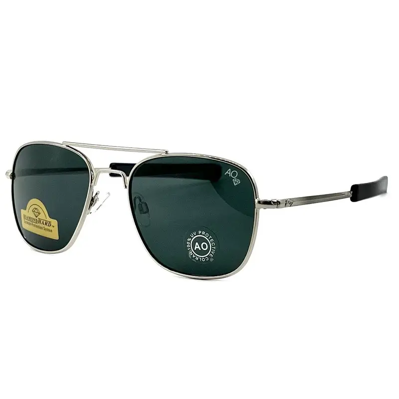 American Optical Original Pilot Sunglasses – Silver Metal Frame with Blue Glass Lenses