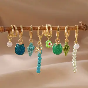 Shell Pearl Conch Earrings 4-Piece Set for Women Daily Versatile Elegant Earrings Vacation Studs