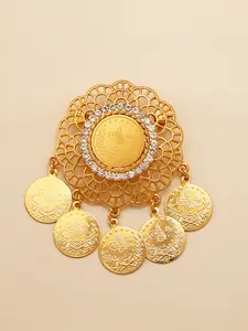 Turkish Coin Pattern Rhinestone Brooch, Arabic Coin Totem Jewelry, Middle East Fringe Design Fashion Accessory, Party, Wedding, Festival Use
