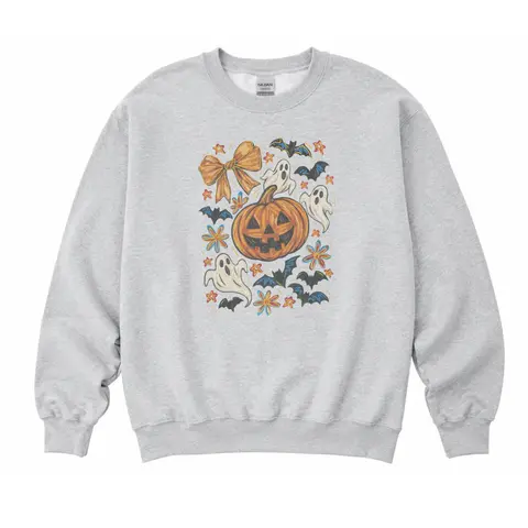 Ghost and Pumpkin Water color Sweatshirt - Ash Grey - Halloween Sweatshirt Aesthetic Womenswear Unisex Soft