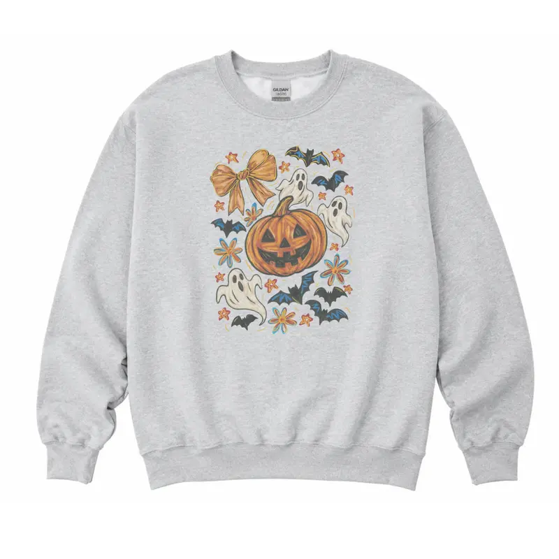 Ghost and Pumpkin Water color Sweatshirt - Ash Grey - Halloween Sweatshirt Aesthetic Womenswear Unisex Soft