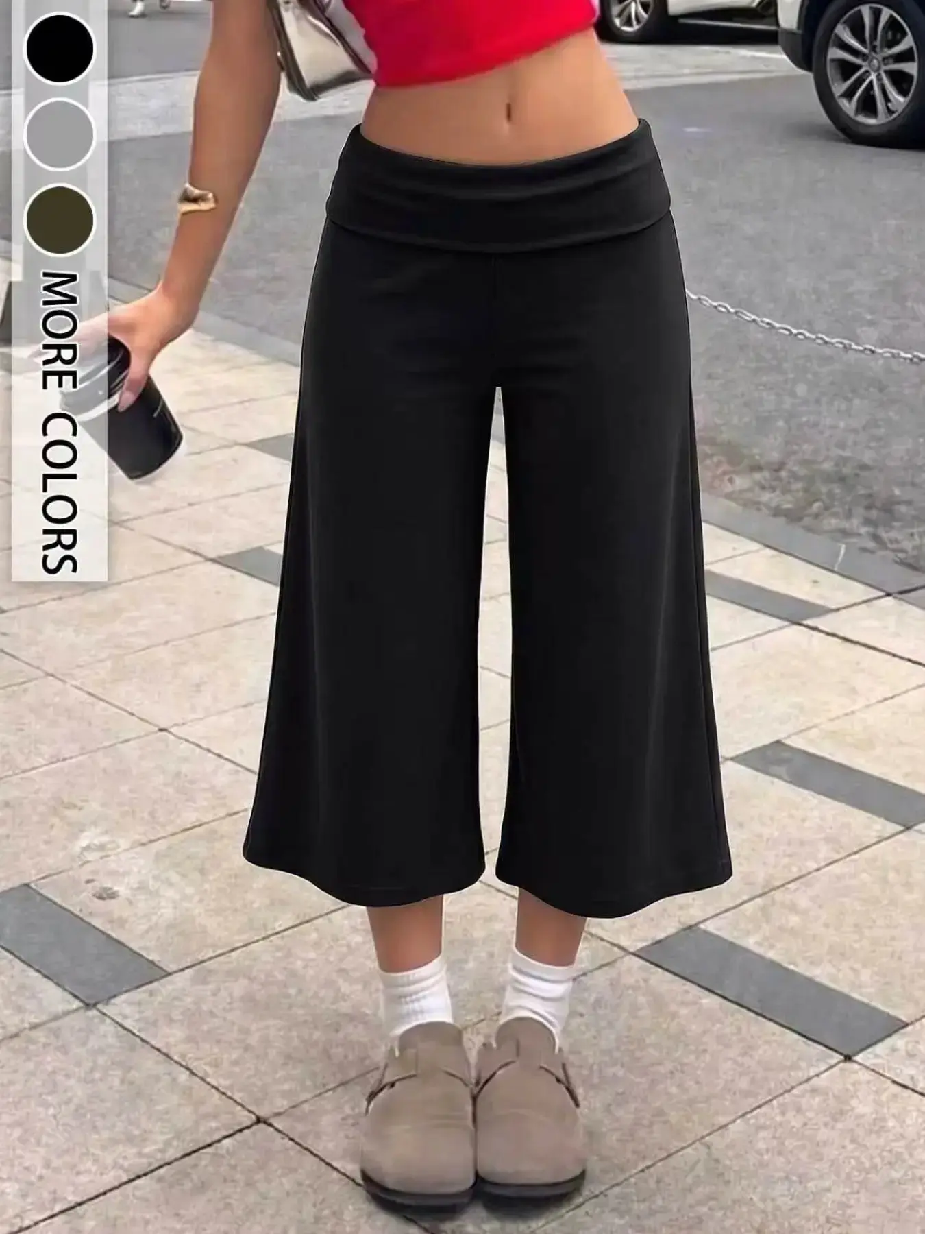 Lounge Style Casual Drapey Turn-Up Seven-Eighths Cropped Wide-Leg Bottoms Pants, High Stretch Non-Picky Fit Loose Straight Seven-Eighths Pants, Multiple Colors Available
