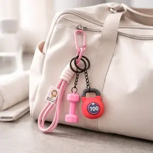 Cute Gym Keychain Set for Women – Silicone Dumbbell & Kettlebell Charm Keychain, Fitness Gift for Gym Lovers