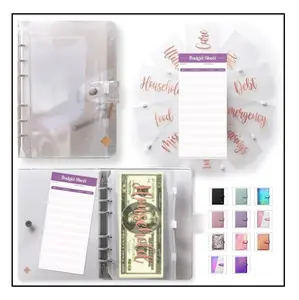 Budget Binder with Zipper Envelopes – A6 Clear Cash Organizer for Budgeting with Rose Gold Pre-Printed Stickers