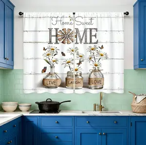 HarleyLand 2 Panel Rusitc Farmhouse Cotton Kitchen Curtains Rod Pocket Country Retro Wood Vintage Small Short Cafe Curtain Inspirational Window Drapes  Bathroom Home Decor