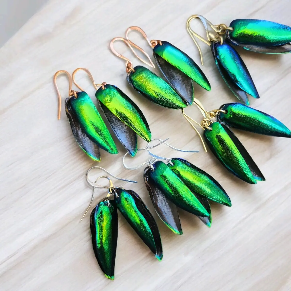 Jewel Beetle Wing Earrings