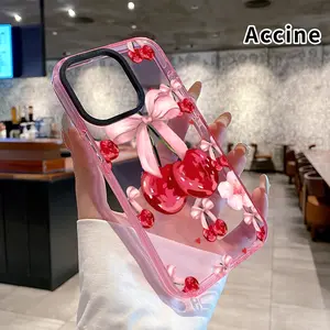 Case for iPhone 16 Pro Max 15 Plus 14 13 12 11 Cherry Bow Fantasy Non-Yellowing Shockproof Soft Silicone Transparent Cover