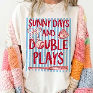 (Sale Off Up To 50%) Coquette Sunny Days And Double Plays Baseball Shirt, Baseball Season Cpmfort Colors Shirt, Baseball Mom Shirt, Preppy Baseball Striped Tee, Trendy Girly Game Day, Full Color, For Men, For Women, Casual, Classic Fashion, Tee Print