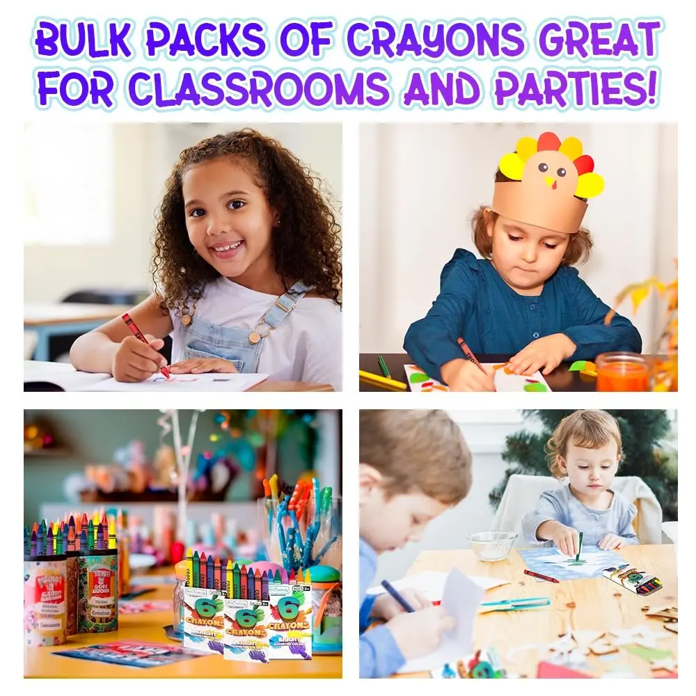 ArtCreativity Bulk Unisex Vibrant Screen-Free Crayons Set - Sturdy Convenient Storage Box, 100 Packs (6 Crayons Each, 600 Ct) for Open Ended Creative Play, Art for Kids Crafting Fun, Ages 3+