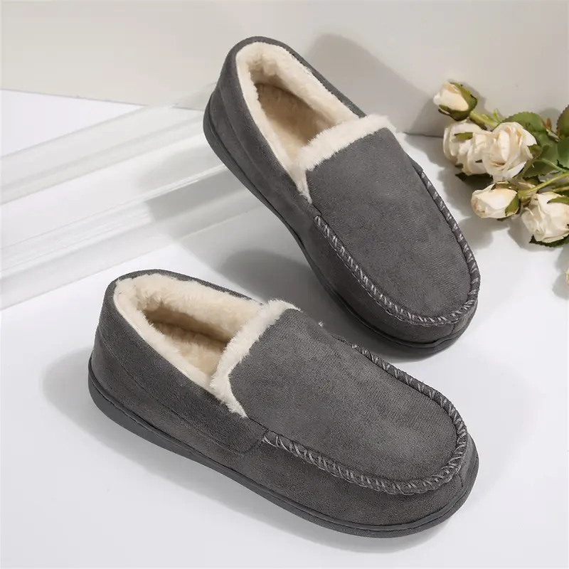Women's Casual Loafers Warm Plush Lined Slip-On Suede Slippers Walking Indoor Outdoor Fleece Shoes Winter Warm Mini Snow Boots