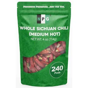 NPG Sichuan Red Chili Peppers 4 Ounces, Medium Hot, Premium Szechuan Dried Red Chilies for Chili Oil, Paste, and Sauce, Used in Mexican, Chinese, Thai Dishes