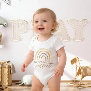 Rainbow With Text His Plan Is Perfect Baby Bodysuit Casual Short SleeveRomper Crew Neck Outfit for Baby Boys & Girls  Infant Size Super Soft Playtime Clothes Comfort Baby Clothes for Outdoor Daily Wear