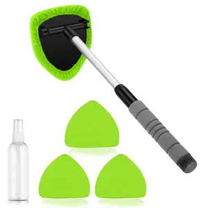Windshield Cleaning Tool Microfiber Car Window Cleaner Extendable Handle Auto Glass Cleaner with Reusable Microfiber Pads Car Cleaning Tools