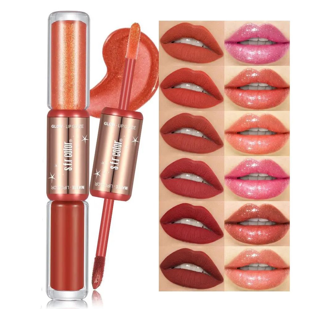 Double Ended Lip Gloss+lipstick, Matte Pearl Dual Texture Lipstick Delicate and Silky Without Wrinkles, White Lip Gloss Lip Gloss Lip Gloss