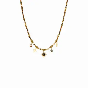 Cider BOHO BEADED SUN & STAR PENDANT NECKLACE