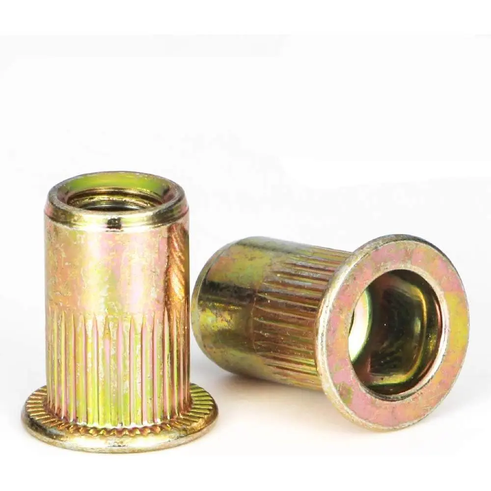 Heavy Duty Carbon Steel Knurled Flat Rivet Nuts, 100-Count 1/4-20UNC Threaded Insert Hardware