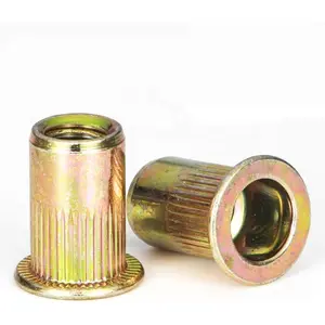 Rivet Nut,  100 count 1/4-20UNC Carbon Steel Flat  Rivnut Threaded Insert Nut,Knurled  (1/4''-20)
