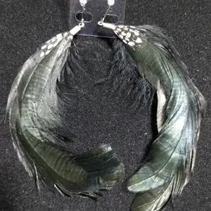 Native American Fish Hook Earrings with Black Feathers