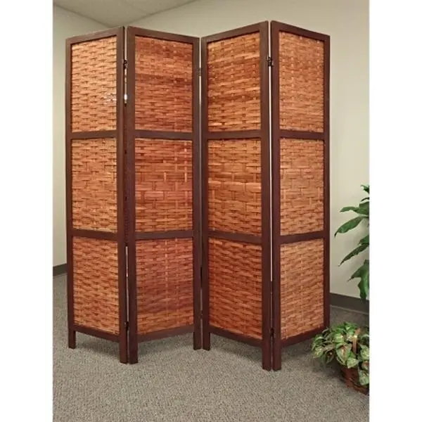 Medium Walnut Finish Solid Wood Folding Room Divider - Contemporary Minimalist Foldable Indoor Furniture