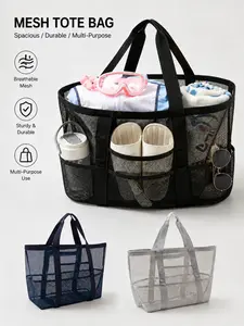 Large Capacity Beach Bag, Mesh Multi-Functional Shoulder Handbag, Storage Pouch for Shoes Swimsuits, Travel Essential, Hollow Out Design,Quick Dry
