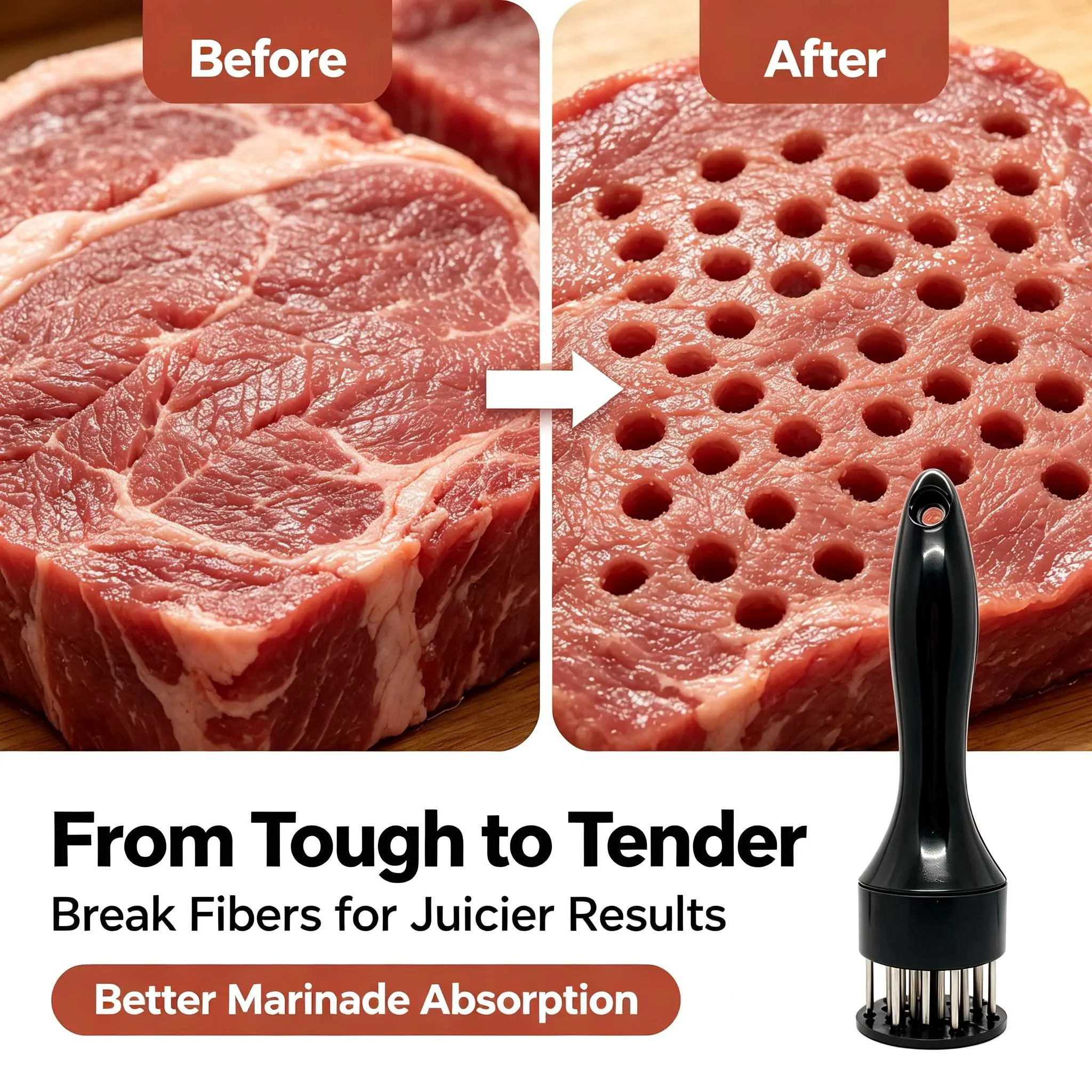 【ZD】Stainless Steel Meat Tenderizer, 2026 New Meat Tenderizer Tool, Meat Tenderizer with Stainless Steel Ultra Sharp Needle Blades, for Tenderizing Beef Chicken Steak Veal Pork