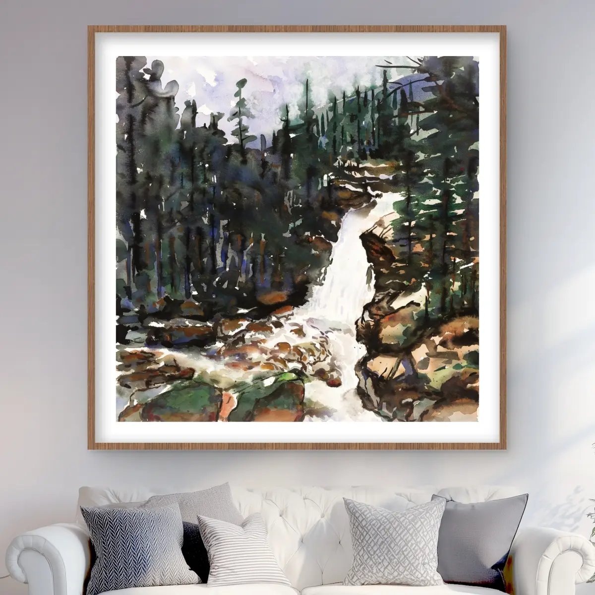 Begin Home Decor C1FM4848R241ML 48 x 48 in. Falls of Alberta - Rustic Framed Matted Print Wall Art for Home Decor