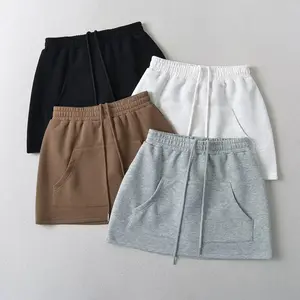 Women's Fashion Solid Color Drawstring Waist A-line Short Skirt Vintage High Waist Casual Ladies Mini Skirt