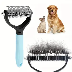 2Pcs Stainless Steel Pet Grooming Comb, Double-sided Undercoat Rake, Efficient Shedding Brush Removes Mats Tangles Loose Fur, Suitable for Cats Dogs Long Short Hair, Practical Pet Grooming Accessories & Nice Holiday Gift.
