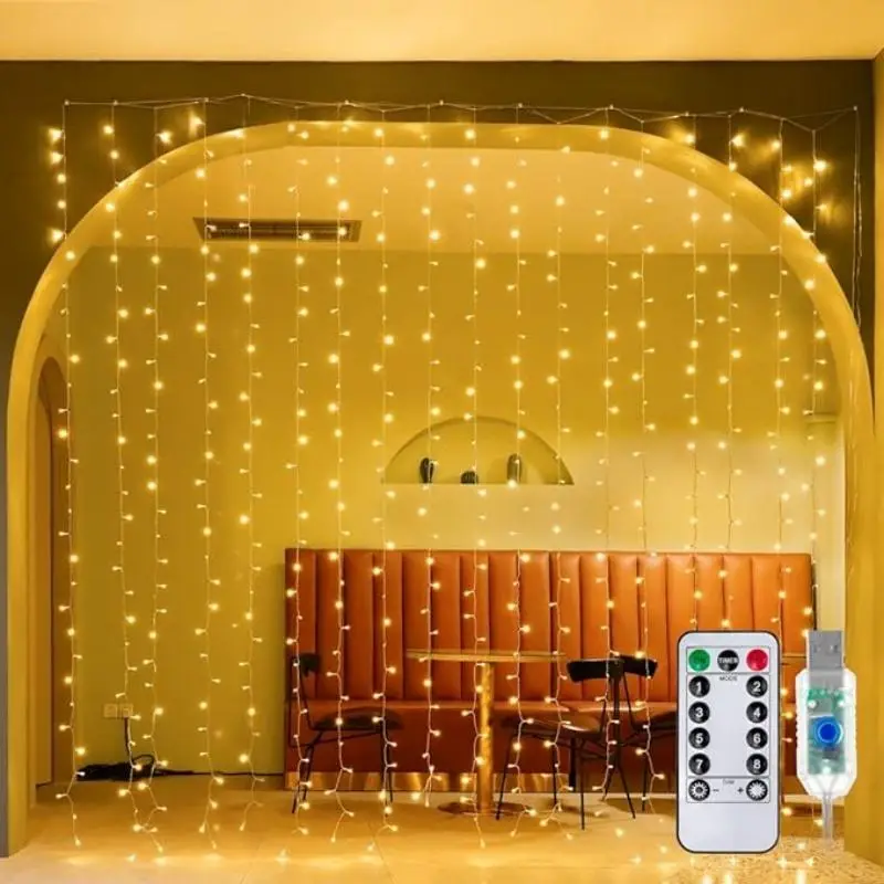 LED Curtain Light, 1 Set USB Powered 8 Modes Curtain String Light, LED String Light with Remote Timer, for Wall Background Home Decor, Girls Bedroom F