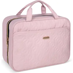 Toiletry Bag for Women, Travel Toiletry Bag with Hanging Hook Makeup Organizer, Waterproof Large Capacity Travel Bag for Accessories, Shampoo, Full Sized Container, Toiletries,Pink