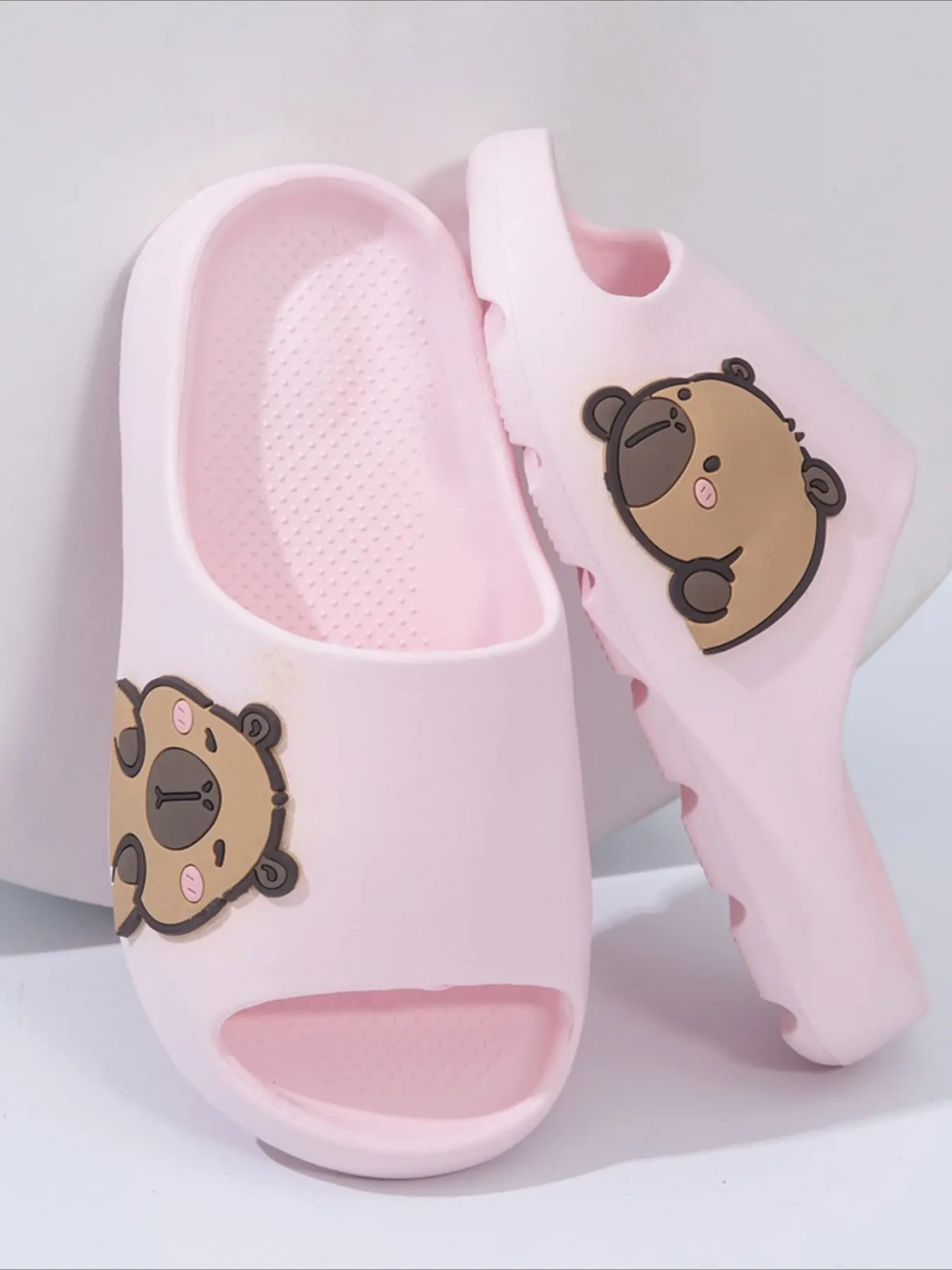 Children's Cartoon Capybara Solid Color Bath Slippers for Boys and Girls Indoor Home Flat Slides Cool Slippers