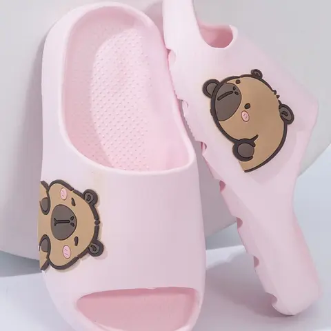 Children's Cartoon Capybara Solid Color Bath Slippers for Boys and Girls Indoor Home Flat Slides Fun Slippers Cool Slippers
